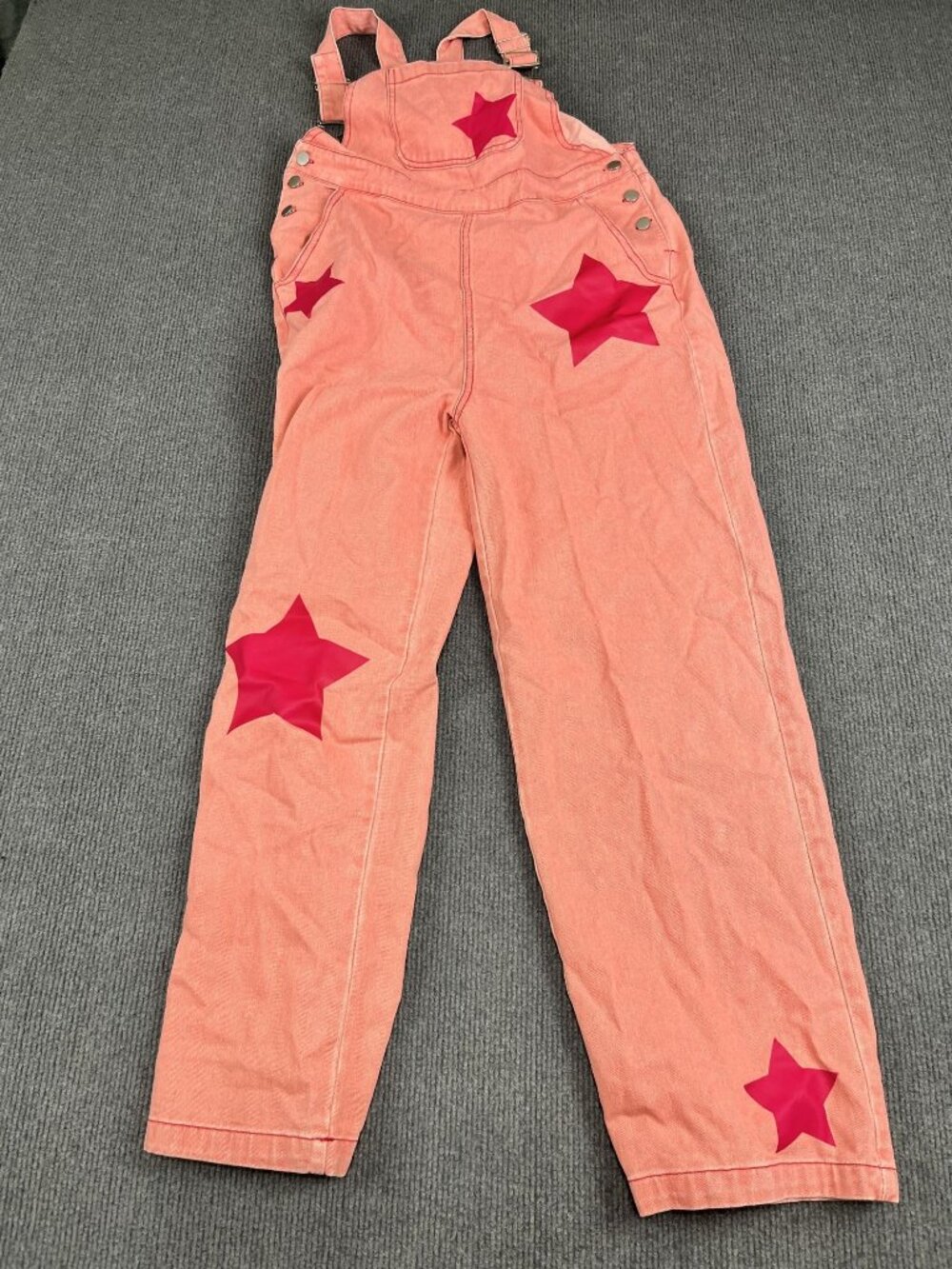 Shein Girls Pink Red Star Print Overalls Adjustable Straps 15Y